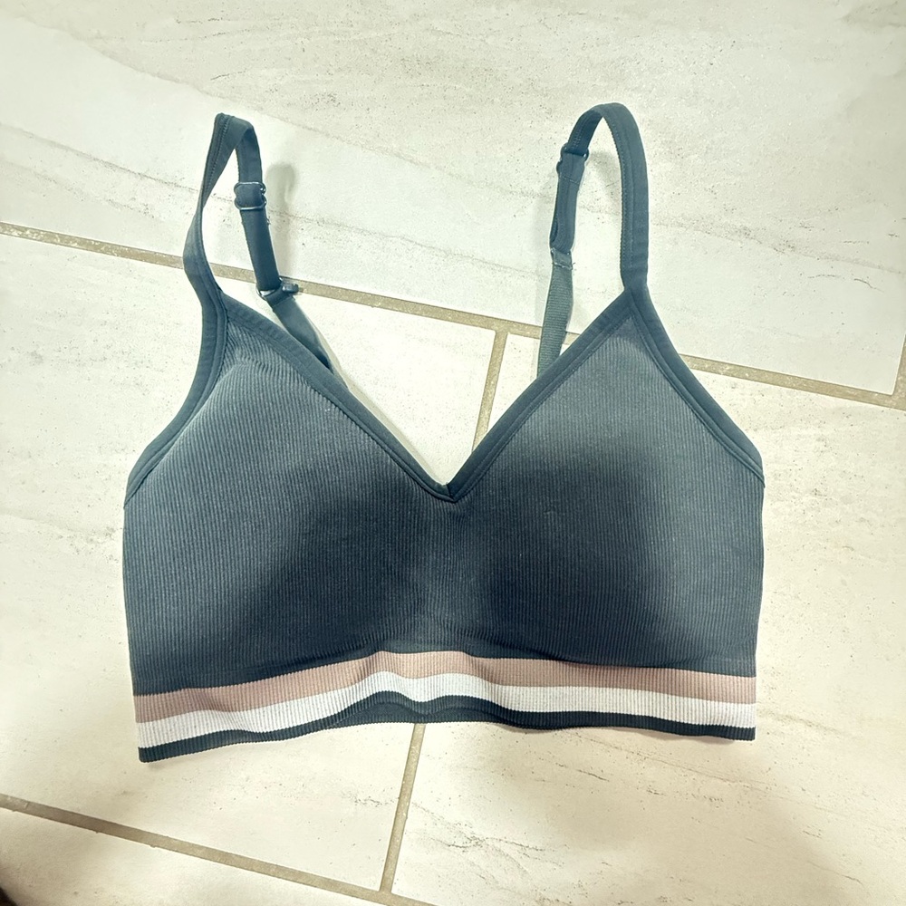 SPANX Ribbed Bralette in Blue and White